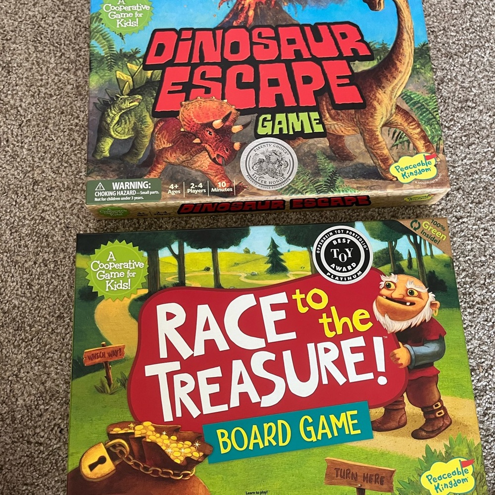 Peaceable Kingdom Dinosaur Escape and Race to the Treasure Board Games
